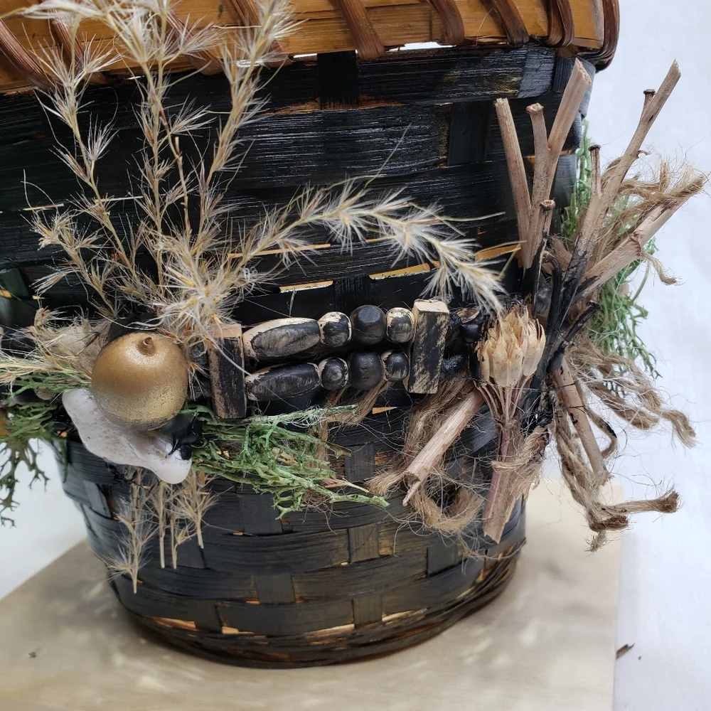 Handcrafted Accented Wicker Planter Basket Coral Floral Beads